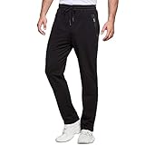 JustSun Jogginghose Herren Trainingshose Sporthose Herren Lang Baumwolle Fitness Hosen Herren Reissverschluss Taschen Schwarz XL