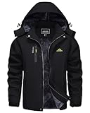 KEFITEVD Winterjacke Herren Warm Gefütterte Arbeitsjacke Softshelljacke Wasserdicht Atmungsaktiv Winter Skijacke Fleece Anorak Schwarz M