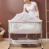 JYCCH 3-in-1-Babybett, Babybett, Beistellbett, Beistellbett mit Matratze, abnehmbare Seite, 6-Fach höhenverstellbar, Netzfenster, tragbare Wiegen für 0–36 Monate