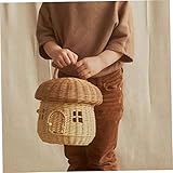 Hemore Eierkorb, Lagerkorb, 25x25 cm Pilzform in Rattan gewebten Korb mit Deckel, Puppenhaus -Pilzhaus, Desktop -Aufbewahrungsbehälter, Regalorganisator für Lebensmittelbrot Obst Ei, Small Weiden