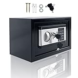 NAIZY Mini Tresor für Zuhause 12L Tresor Feuerfest Wasserdicht Elektro Safe mit Innenbeleuchtung & Batteriebox & Sicherheitsschlüssel & Alarmfunktionen Stahlsafe Möbeltresor Minisafe, Schwarz+Silber