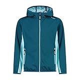 CMP Unisex Kinder Leichte Softshelljacke für Kinder mit Fester Kapuze Jacke Kokon-Mantel, Tiefes Seewasser, 140