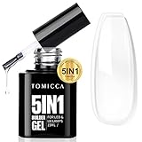 TOMICCA 5 in 1 Aufbaugel für Gelnägel 15ml Clear Builder Nail Gel, UV/LED Gel Nägel Gummy Base,Nagelgel für Nagelverlängerung Reparatur, Nagelstärkung, Nail Design