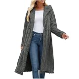 Generisch Damen Fleecejacke Langarm Mantel Einfarbig Winterjacke Lang Jacke Baggy Plüschjacke Outdoor Wintermantel Casual Kapuzenjacke Winter Fleecemantel Bequeme Übergangsjacke Mode Plüschmantel