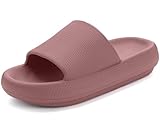 Misolin Badeschuhe Damen Herren Original Hausschuhe Cozislides Wolke Schlappen Super Weich Rutschfest Badelatschen Sommer Pantoletten Cozy Cloudyzzz Slides Indoor/Outdoor,Rotbraun 37/38 EU