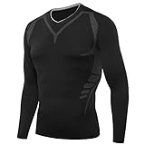 AMZSPORT Herren Kompressions-Shirt langärmlig Funktionsshirts Baselayer Langarm Schwarz L