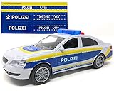 ToiToys Spielzeugauto Polizeiauto mit Sound, Schwungrad, Licht, DREI Funktionen und Polizeiaufkleber. Kinder Spielzeug Polizeiwagen mit Sirene und Geräuschen. Inkl. Batterien.