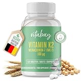 Vitabay Vitamin K2 100 µg hochdosiert (mcg) - VEGAN 120 Vitamin K2 Tabletten MK7 MK-7 aus natürlichen Zutaten und laborgeprüft - Vit K2 Vitamin K 2 (Menaquinon-7) All-Trans Form K2 Vitamin Vitamin-k2