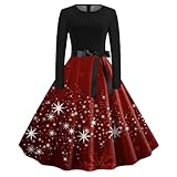 Weihnachtskleid für Damen - Langarm Rundhals Pullikleid Blusenkleid Oberteile Kleid Weihnachtsabend Dress Abendkleid Festival Partykleid Glitzer Muster Weihnachtskleider Kleider mit Weihnachtsmotiv