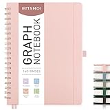 EMSHOI B5 Graph Paper Notebook, Spiral Notizblock, 100 g/m², Leder Hardcover, Haftnotizen, Tasche, Stiftschlaufe, Lineal, Lesezeichen, 140 Seiten, kariertes Tagebuch für Damen und Herren, 19 x 25,8