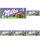 Milka Ganze Haselnüsse 1 x 100g I Alpenmilch-Schokolade I mit ganzen Haselnüssen I Milka Nuss-Schokolade aus 100% Alpenmilch I Tafelschokolade (Packung mit 5)