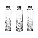 WESTCRAFT Stilvoll Wasser trinken - Oriental 1 Liter Glas Wasserflasche mit Schraubverschluss, luftdicht, Trinkflasche für Wasser, Saft im Kühlschrank, Vintage Glasflasche (3er Set Retro VG 3 x Edge)