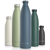 LARS NYSØM Edelstahl Trinkflasche 350ml, 500ml, 750ml, 1L, 1 5 liter | BPA-Frei Thermosflasche Kohlensäure geeignet | Auslaufsichere große Wasserflasche für Sport, Outdoor (Blue Stone, XL 1500ml)