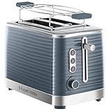 Russell Hobbs Toaster [für 2 Scheiben] Inspire Grau mit hochwertiger Hochglanz-Struktur (extra breite Toastschlitze, inkl. Brötchenaufsatz, 6 Bräunungsstufen + Auftau- & Aufwärmfunktion) 24373-56