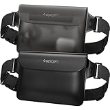 Spigen Aqua Shield wasserdichte Tasche [2 Stück] Beutel Bauchtasche Handytasche Gürteltasche Handyhülle Unterwasser Strand für Wassersport -Schwarz