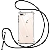 Vauki Handykette für iPhone 8 Plus/iPhone 7 Plus hülle mit Band Handyhülle Silikon Transparent zum Umhängen Stoßfest mit Kordel Necklace Schnur TPU Bumper Case für iPhone 8 Plus