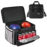 Jamiukro Bowling Balltasche, 2 Bälle Bowlingtasche mit abnehmbarem gepolstertem Kissen und Ballhalter, passend für EIN einzelnes Paar Bowlingschuhe bis Größe 16 für Herren, Schwarz