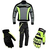 Motorradkombi Biker Motorrad Textil Kombi wasserdichte Jacke, Hosen (M, Neon Grün)