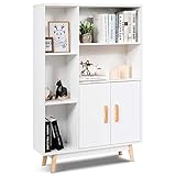 COSTWAY Bücherschrank weiß, Bücherregal mit Türen und offenes Fächern, Sideboard Kommode Standregal freistehend, Büroregal Aufbewahrungsregal für Kinderzimmer, Zuhause und Büro, 80 x 24 x 119 cm