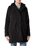 Noisy May Damen Langer Kunstfell Mantel | Warme Teddy Winter Jacke | Lamm Plüsch Parka ohne Kapuze NMGABI, Farben:Schwarz, Größe:34