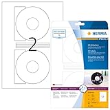 HERMA 4849 CD DVD Etiketten inkl. Zentrierhilfe für Inkjet Drucker, 25 Blatt, Ø 116 mm, 2 pro A4 Bogen, 50 Stück, selbstklebend, bedruckbar, matt, blanko Papier Klebeetiketten Aufkleber, weiß