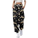 Jogginghose für Damen, bedruckt, Weihnachtshose, Damen, elastische Taille, Sporthose, Trainingsanzug mit Taschen, Weihnachtshose, für Damen, Arbeit, lässig, Winterhose, warm, hohe Taille, #04-schwarz,