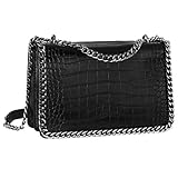 CRAZYCHIC - Damen Kette Umhängetasche - Kroko PU Leder Gesteppte Klappe Schultertasche - Steppmuster Abendtasche Pochette Kettentasche - Frauen Modische Handtasche Trendy Tasche - Schwarz Kroko