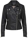 ONLY Damen onlGEMMA Faux Leather Biker OTW NOOS Jacke, Schwarz Black, Large (Herstellergröße: 40)