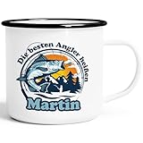 SpecialMe® Emaille-Tasse Geschenk Angeln Spruch Die besten Angler heißen Wunsch-Name personalisierte Geschenke weiß-schwarz Emailletasse