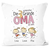 SpecialMe® Kissen-Bezug Die schönsten Gründe Oma zu Sein personalisiert mit Namen 1,2,3,4 Kinder Geschenk Enkel für Oma Oma weiß 40cm x 40cm