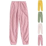 Damen Schlafanzughose Fleece Pyjama für Frauen Winter Plüsch Flauschige Schlaflounge Hose Casual Loose Fit Pyjama Home Elastische Taille Loungewear Damen Nachtwäsche mit Taschen, grün, 38