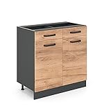 Vicco Küchenunterschrank R-Line, Goldkraft Eiche/Anthrazit, 80 cm ohne Arbeitsplatte