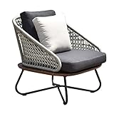 Accent Chair with Rattan Sofa Solid Wood Legs and Pillow Perfect for The Living Room or Bedroom Grey