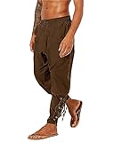 LVCBL Herren Leinenhose Retro Knöchel Gebänderte Hosen für Renaissance Mittelalter Hose Braun XL