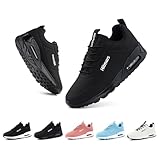 Hitmars Laufschuhe Damen Turnschuhe Luftkissen Running Sportschuhe Leicht Fitness Straßenlaufschuhe Spritzschutz rutschfest Kunstleder STA1-Schwarz EU40