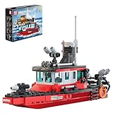 Mould King 10082 City Klemmbausteine Schiff Fischerboot Bausteine Schiff Spielzeug Feuerwehr Segelschiff Modell mit Wasserkanone Schiffbausatz Kompatibel Mit Andere Marke(315 Teile)