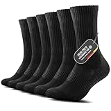 FALARY Sportsocken Damen 39-42 Schwarz Wandersocken Herren 43-46 Warm Baumwolle Wintersocken Tennissocken Funktionssocken Frotteesocken Compression Running Outdoor Atmungsaktiv Socken 6 Paar