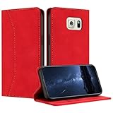 Mo-Beauty Hülle Kompatibel mit Samsung Galaxy S6 Edge, Handyhülle Samsung S6 Edge, Galaxy S6 Edge Hülle, PU Leder Flip Klappbare Schutzhülle Ledertasche Klapphülle für Samsung Galaxy S6 Edge(Rot)