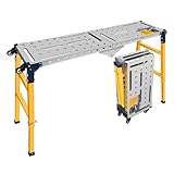 MOPEI 2 in 1 Multifunktions Arbeitsplattform Alugerüst Mobiler Schweißtisch | 36 x 140cm Verzinkte Tischplatte | 500 kg Belastbarkeit | 70-110cm Höhenverstellbar