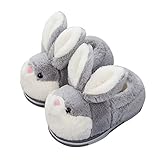 Herbests Hausschuhe Kinder Mädchen Plüsch Häschen Pantoffeln Winter Hasen Geschlossen Indoor Tierpantoffel Warme rutschfeste Sohle Baumwoll Schuhe Karikatur Kaninchen Haushausschuhe Größe 32-33