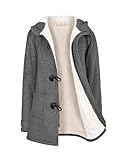 Nadeer Plüsch Jacken Für Damen Mantel Trenchcoat Kapuzenjacke Hornknöpfe Winter Parka Wollmäntel Winterjacke Fleece Hoodie Coat Kapuzen Wintermantel (Dunkelgrau,M)