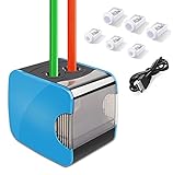 Oladwolf Elektrischer Anspitzer, Automatischer Bleistiftanspitzer mit Zwei Löchern, Pencil Sharpener Batterie und USB Zwei Mode mit 6 Klingen, Anti-Rutsch Auto Stop, Perfekt für Kinder Büro und Home