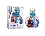 Frozen II Parfüm für Kinder: Eau de Toilette im schönen Glasflakon, Glitzer Schneeflocke und Krönchenverschluss mit Anna & Elsa, Duft für Mädchen (100ml)