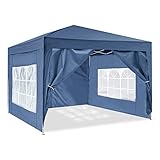 ISE 3x3m Garten Faltpavillon Pavillon inkl.Tragtasche,Gartenzelt,UV-Schutz 50+ mit 4 seitenteilen für Garten,Party,Hochzeit (Blau)