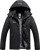 BenBoy Damen Skijacke Wasserdichte Winterjacke Winddichte Warm Gefüttert Atmungsaktiv Wanderjacke Reißverschlüsse Fleece Softshelljacke mit Kapuze Outdoorjacke CFY813W-Black-L