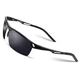 DUCO Sonnenbrille für Herren Retro Polarisierte Sonnenbrille Ultraleichte Sportbrille Al-Mg Metallrahmen Fahrerbrille 8550 (Schwarz/Grau)