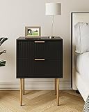 HEYZOEY Nachttisch, Nachtschrank mit 2 Schubladen, Modern Nachtkästchen, Boho Nachtkommode für Schlafzimmer, Wohnzimmer, Schwarz und Gold