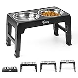 Toozey Hundenapf Hundenapf höhenverstellbar, Hunde Futterstation mit 2X 1200ml Edelstahlnäpfen, Hundenapf für mittlere & große Hunde，4 Höhenverstellbar Futternapf, Schwarz