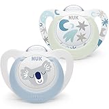 NUK Star Babyschnuller | 0–6 Monate | Day & Night Schnuller | BPA-freies Silikon | Blue Koala | 2-teilig