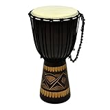 70 cm Djembe Trommel Buschtrommel Afrika-Style geschnitzt Handarbeit exotische Motive Schnüre Knoten Ziegenfell schwarz braun